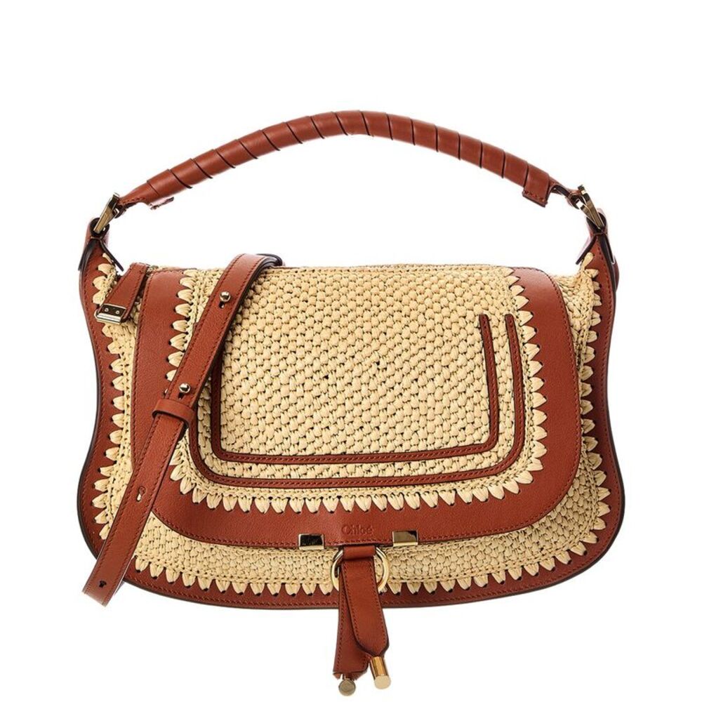 Chloé Marcie Small Leather-Trim Shoulder Bag, Brown